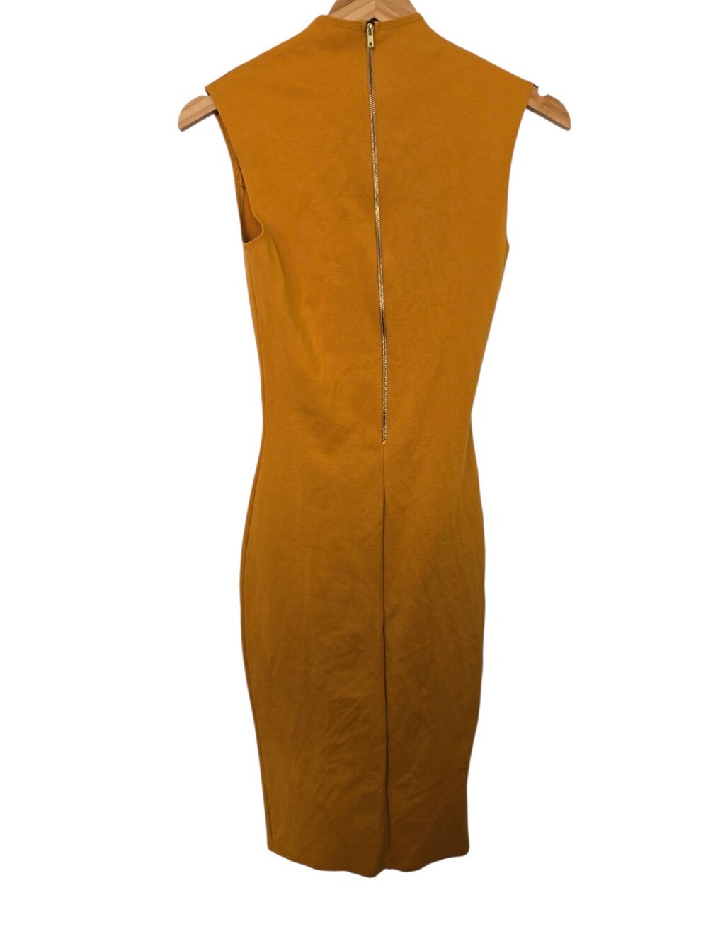🤎 Rolla Coster Mustard Mock Neck Bodycon Midi Dress | Gold Back Zip | Size Smal - Picture 3 of 6